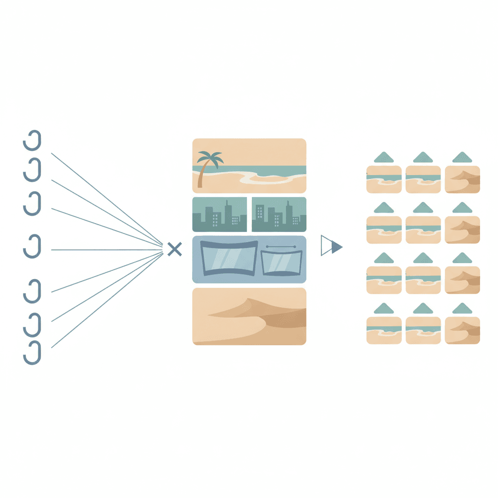 Multi-setting method multiplying hooks by settings to produce many video ads