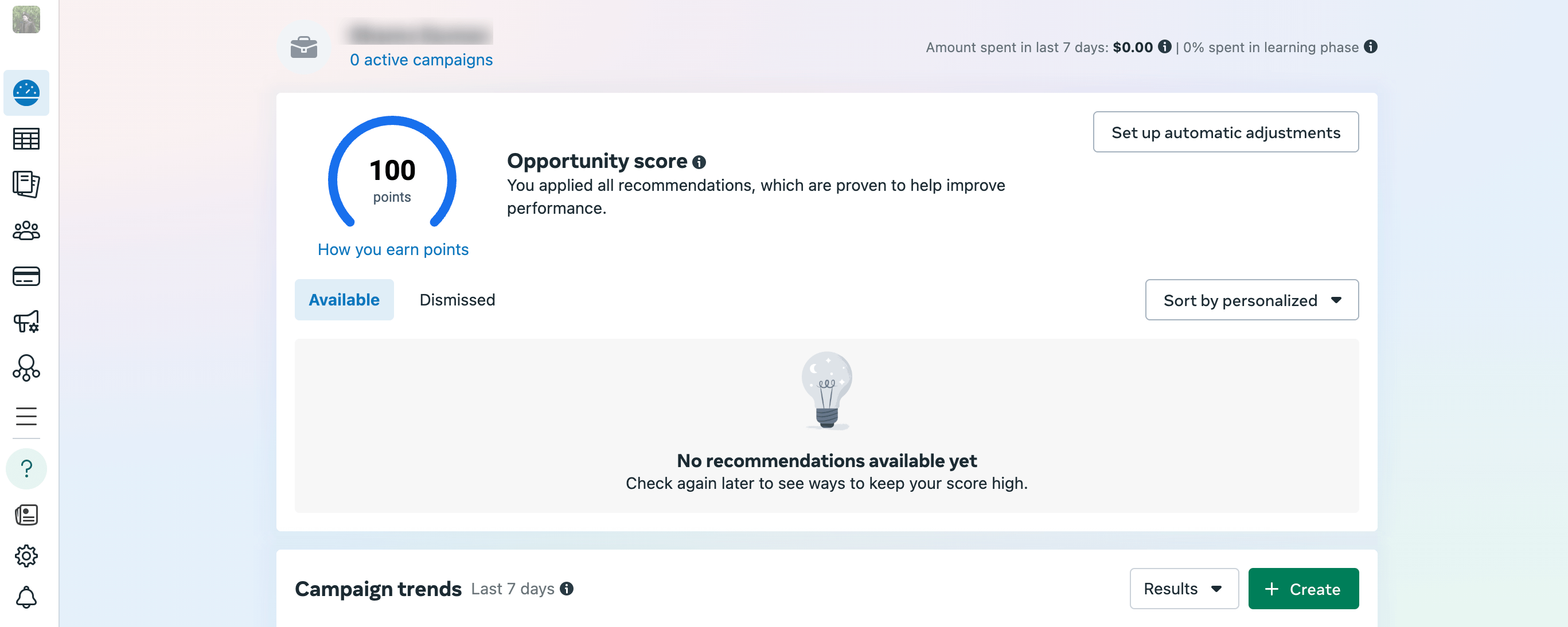 The main dashboard of the Facebook Ads Manager