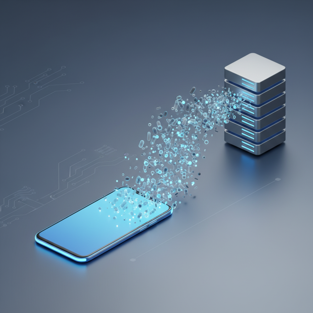 Abstract visualization of digital data attribution loss during transmission.